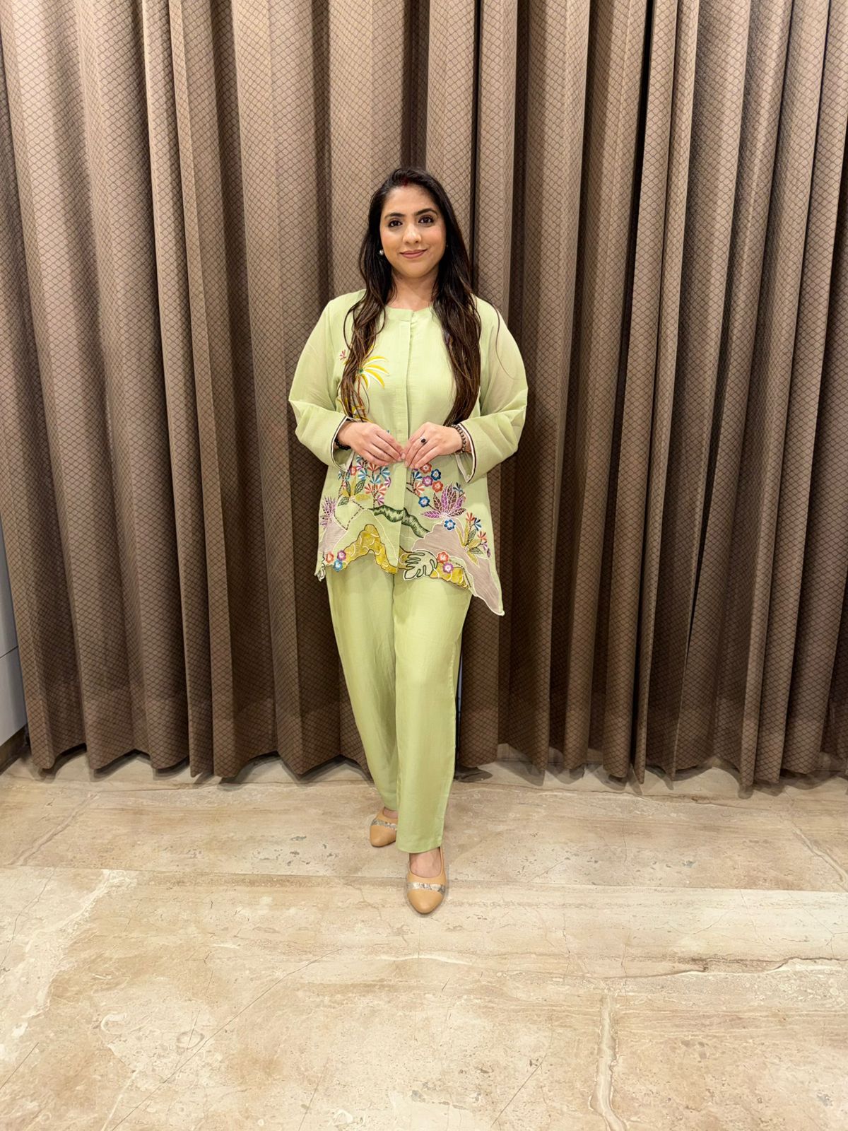 Pastel Green Embroidered Co-Ord Set with Floral work