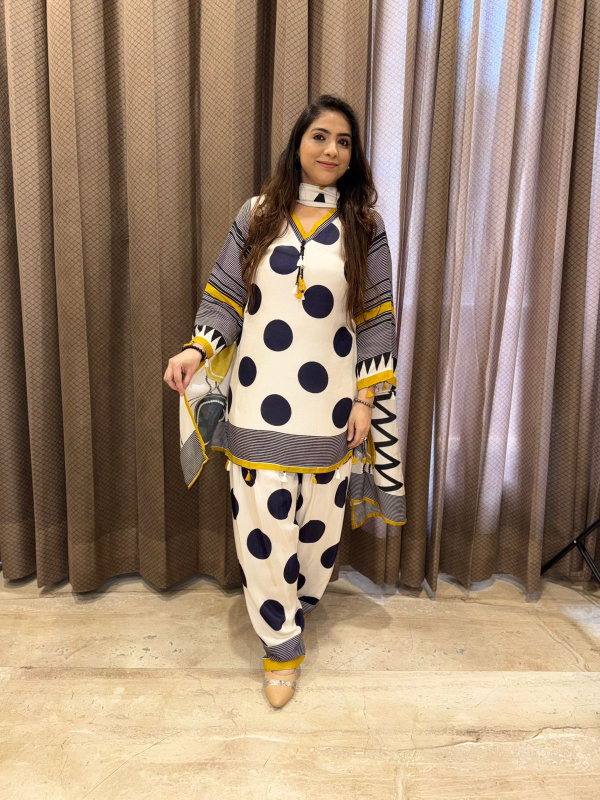 Black & blue Modern Farshi set with Dupatta