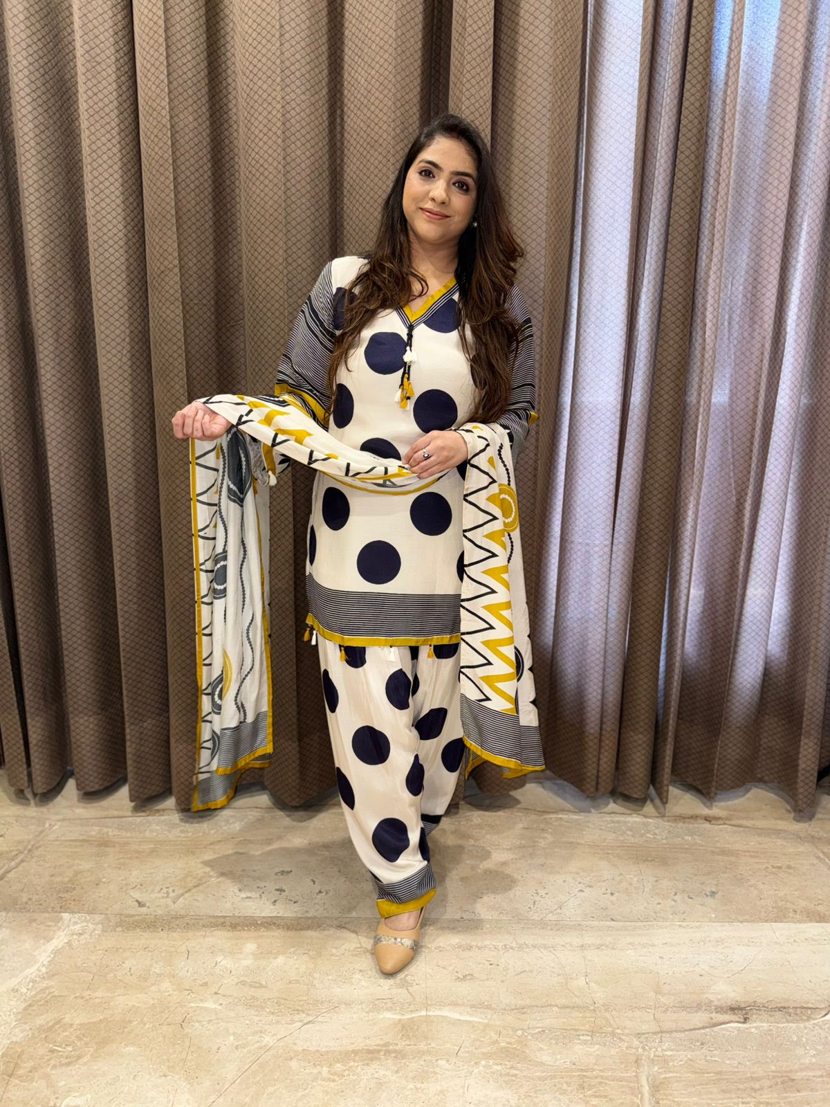 Black & blue Modern Farshi set with Dupatta