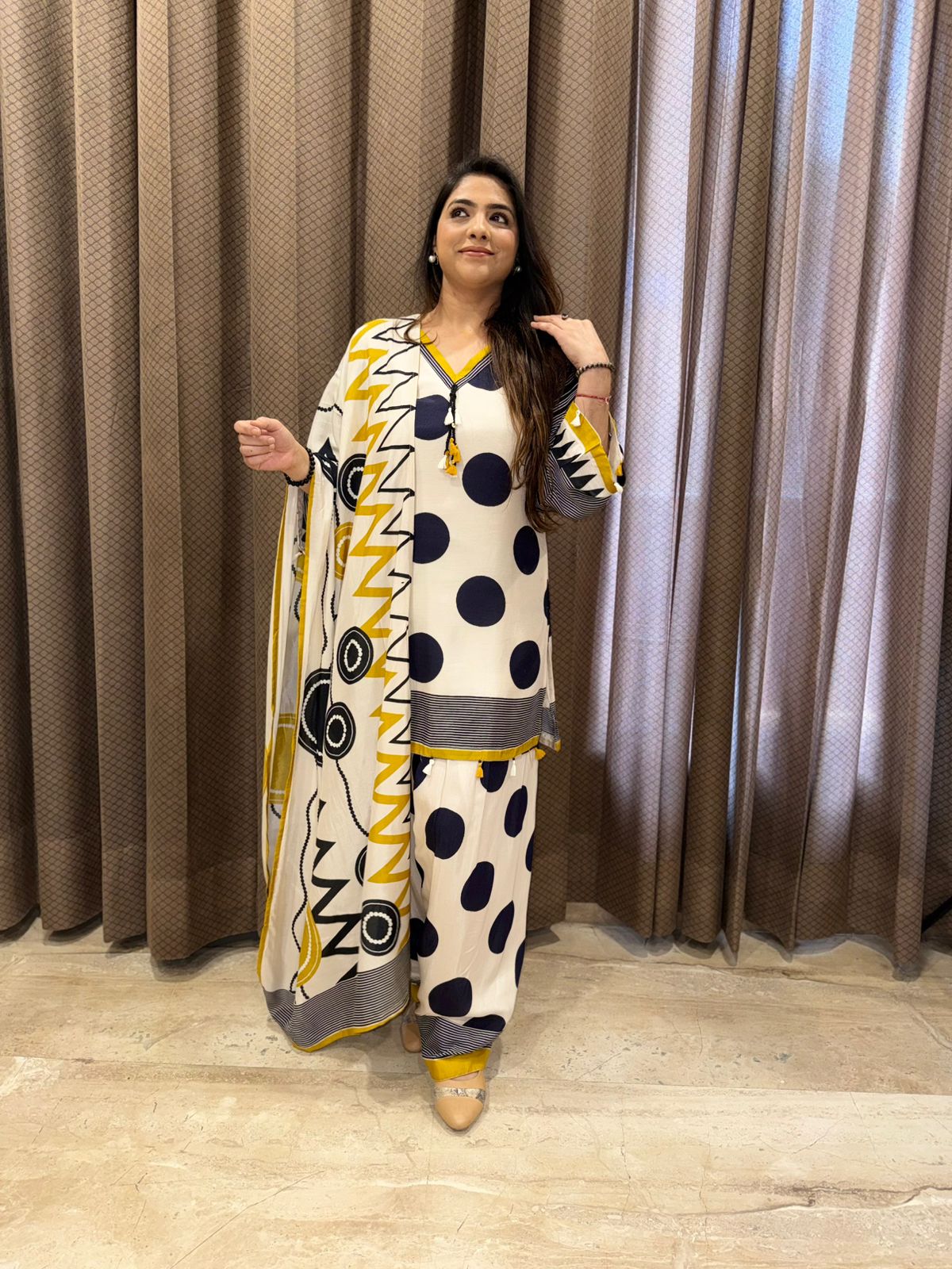 Black & blue Modern Farshi set with Dupatta