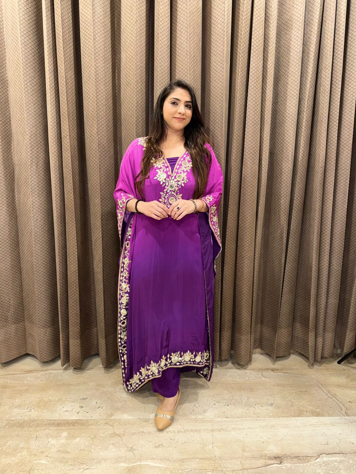 Royal Purple Ombre Mirror handwork Kaftan Set