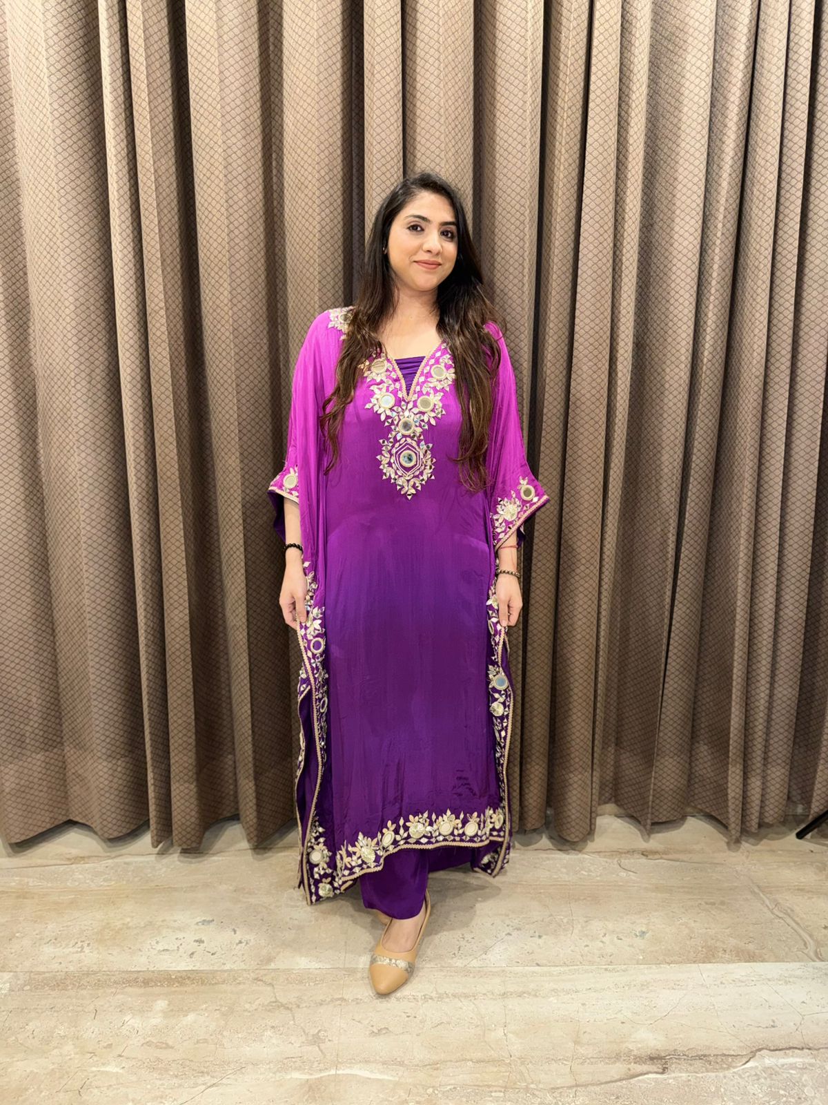 Royal Purple Ombre Mirror handwork Kaftan Set