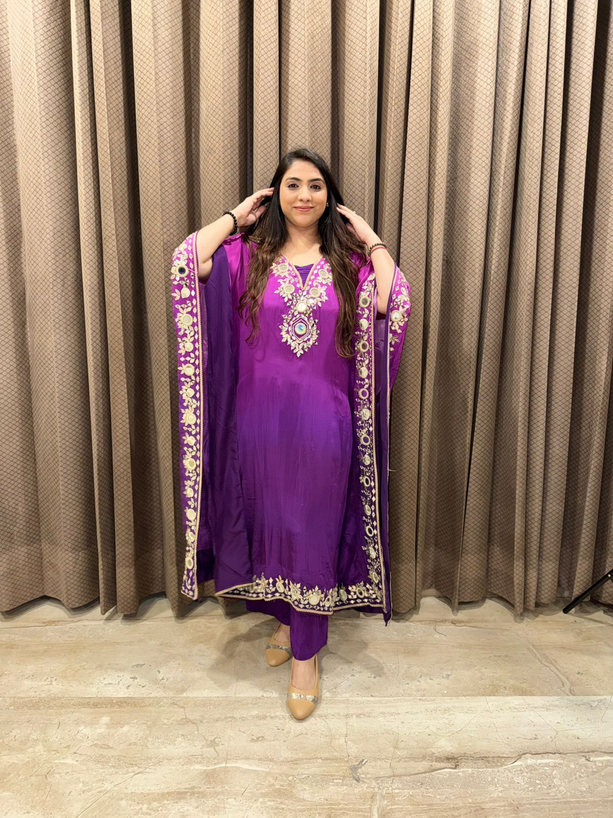 Royal Purple Ombre Mirror handwork Kaftan Set
