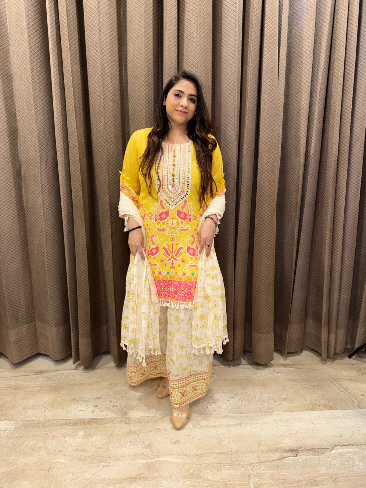 Sunshine Yellow Printed Kurta Sharara Set with Dupatta