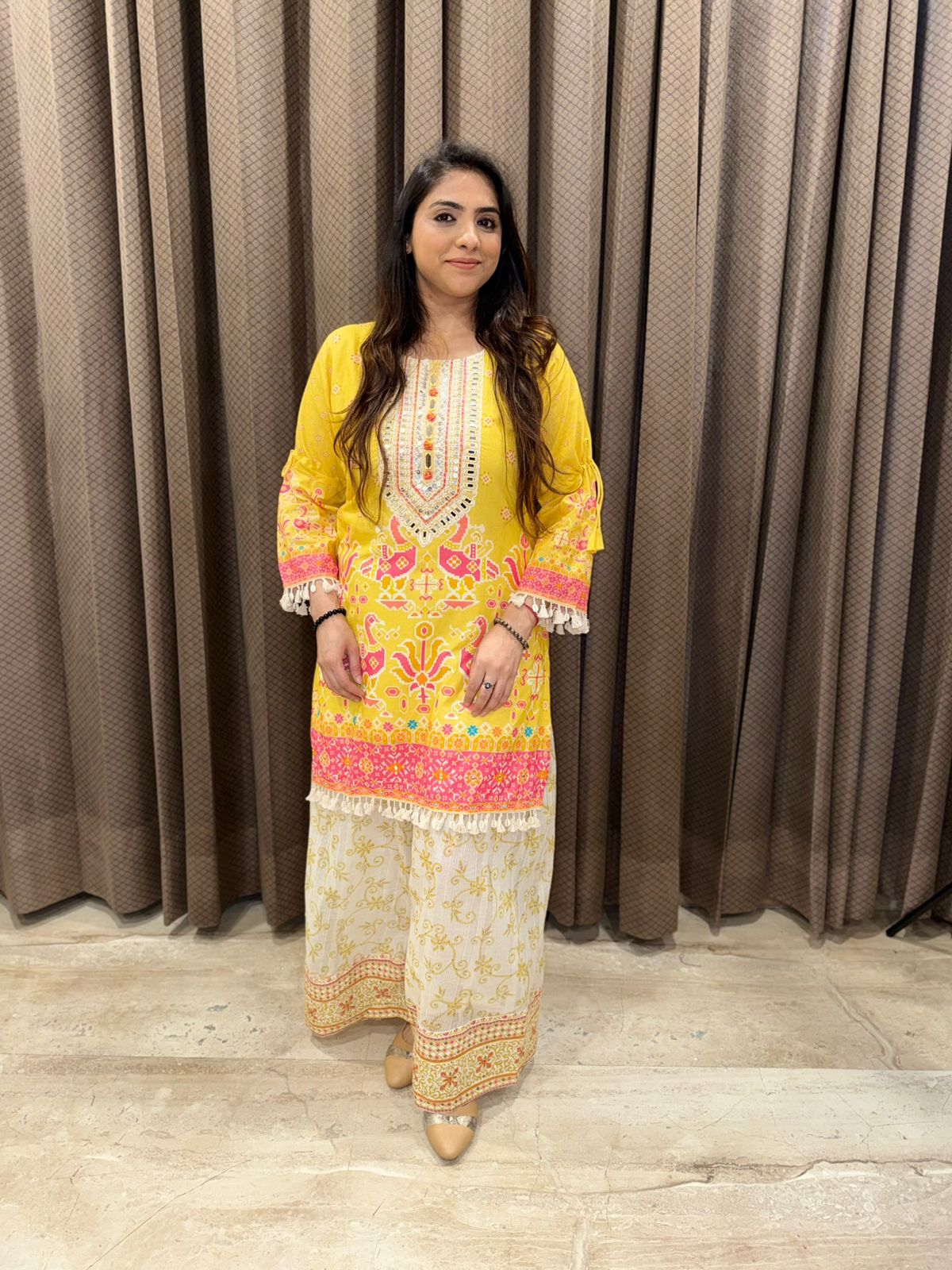 Sunshine Yellow Printed Kurta Sharara Set with Dupatta