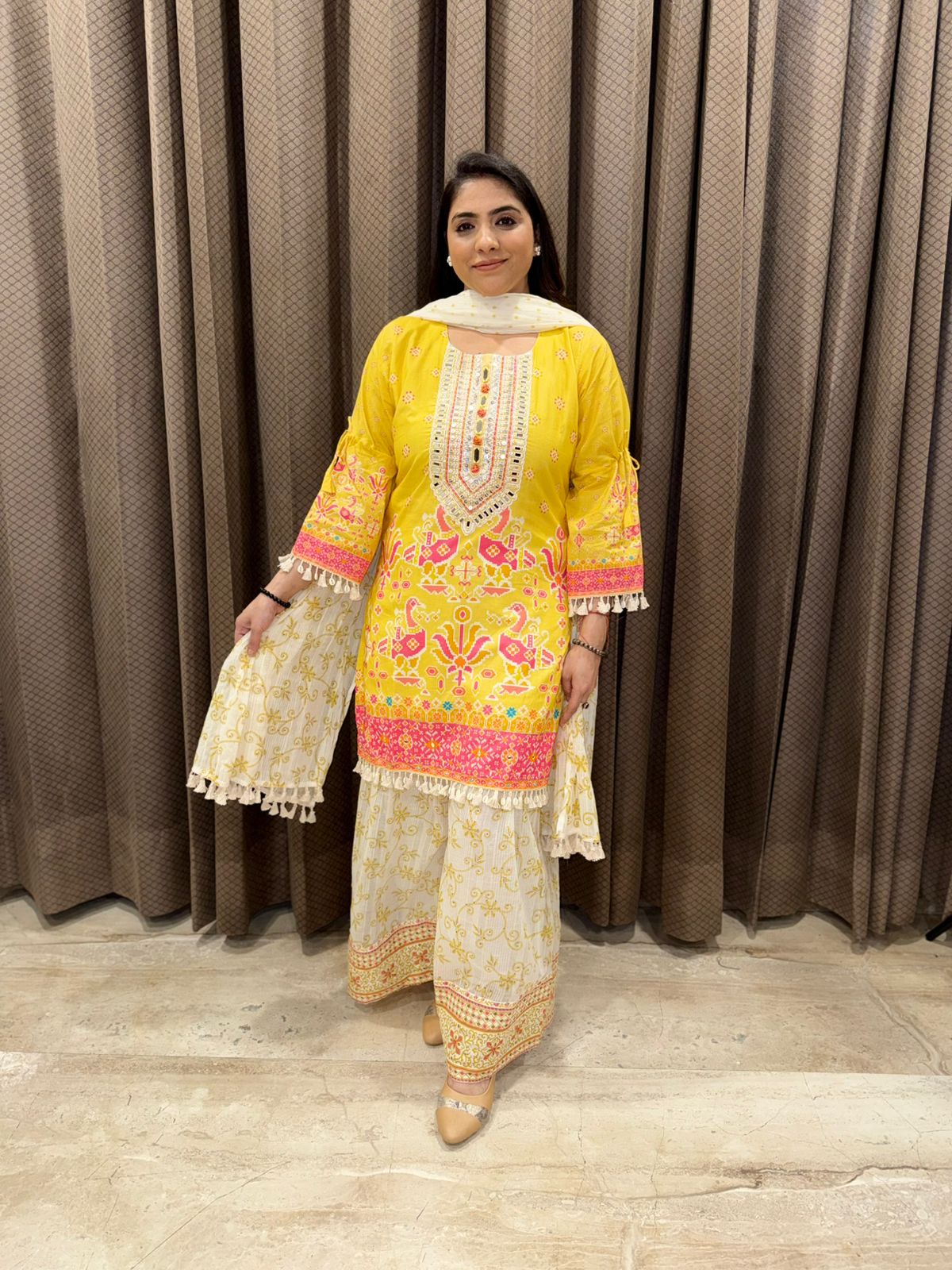 Sunshine Yellow Printed Kurta Sharara Set with Dupatta