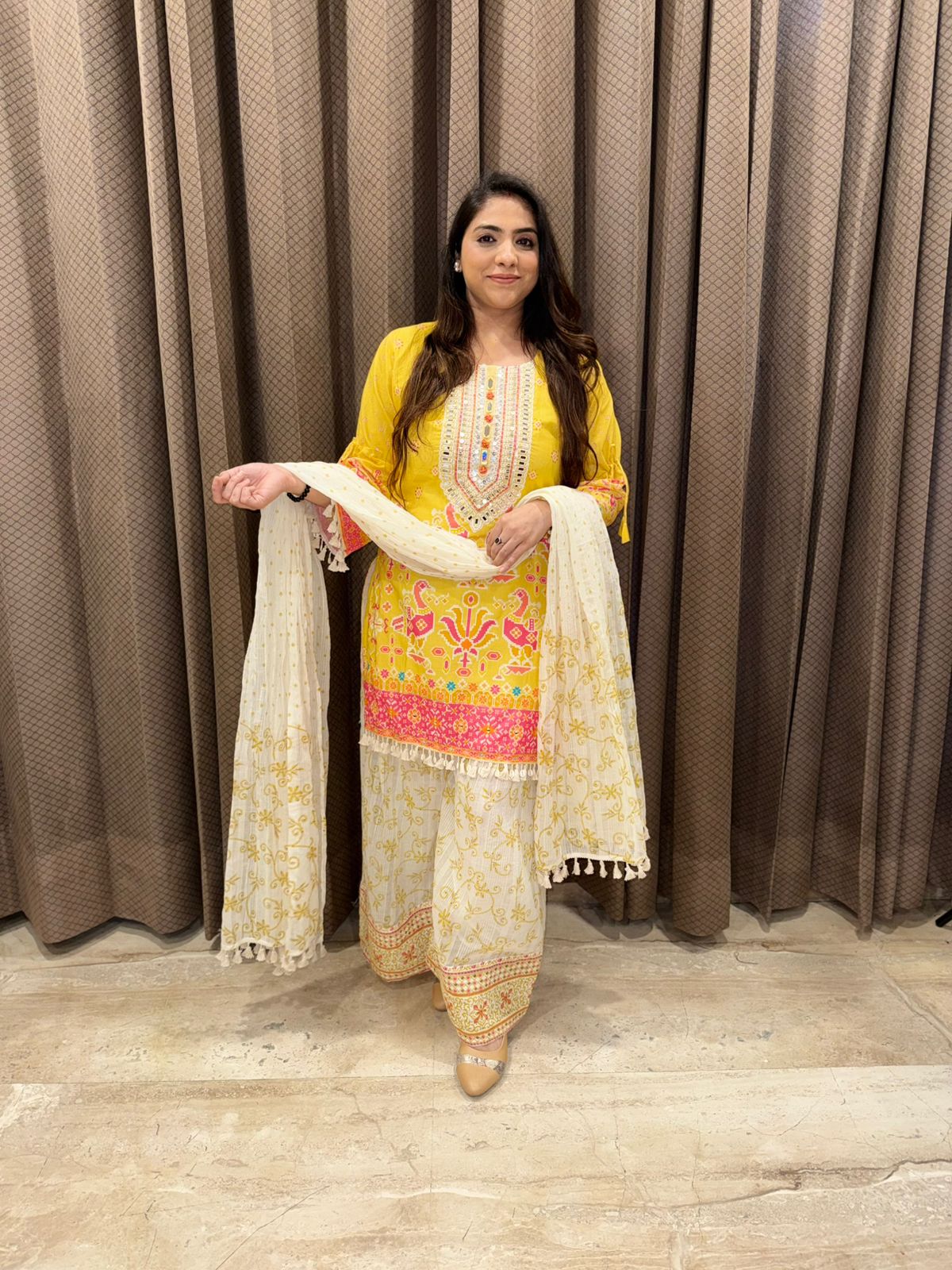 Sunshine Yellow Printed Kurta Sharara Set with Dupatta