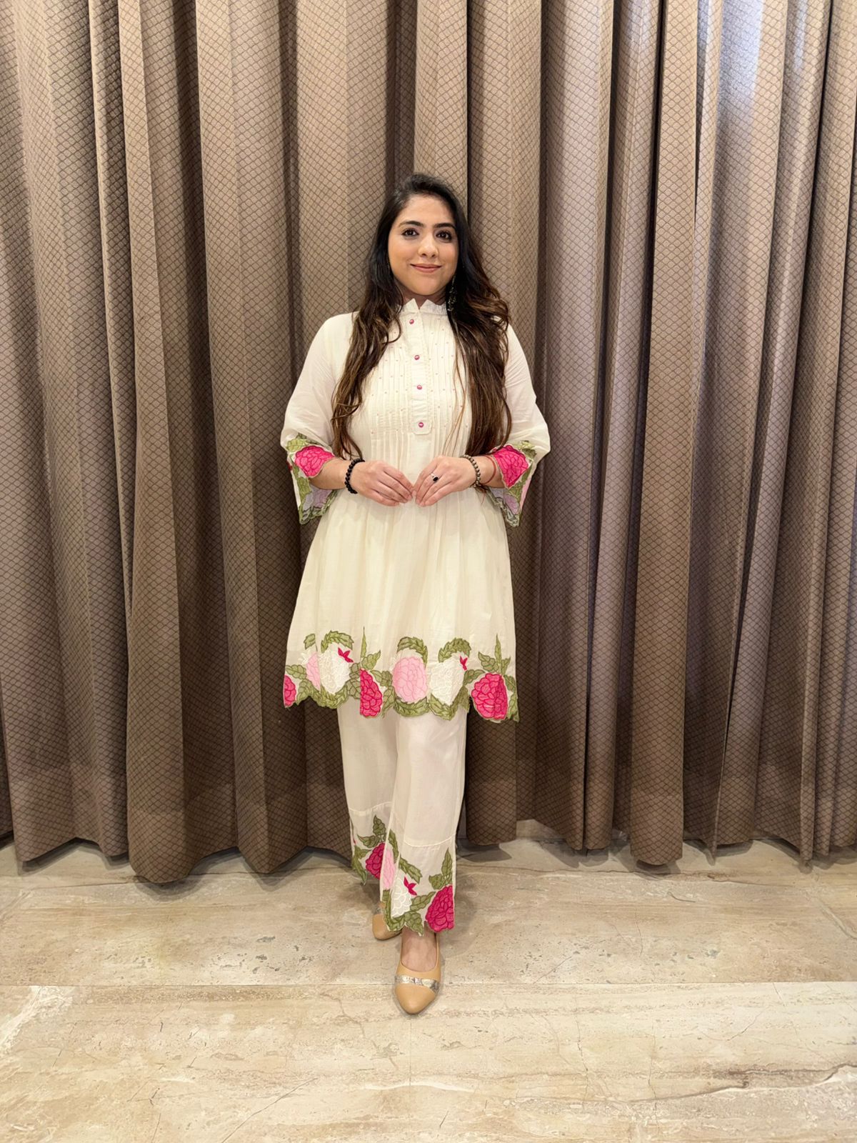 Premium Off white flower cut work Co-ord set