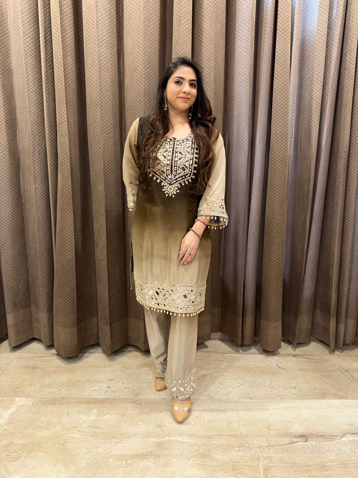 Brown Ombre mirror handwork Co-ord set