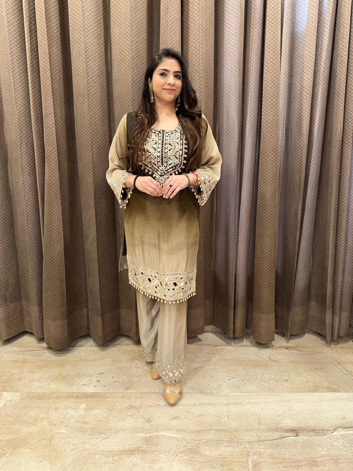 Brown Ombre mirror handwork Co-ord set