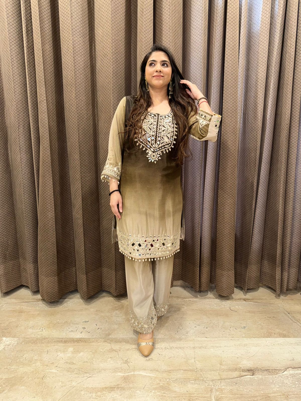 Brown Ombre mirror handwork Co-ord set