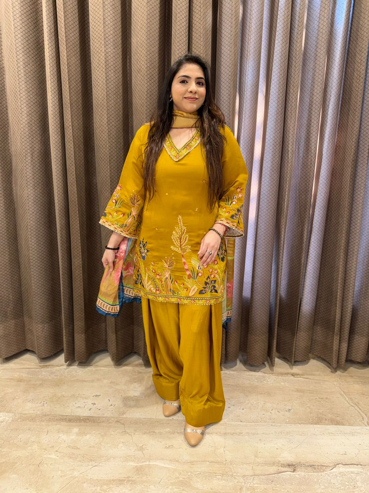 Mustard Yellow Farshi set with handwork detailing