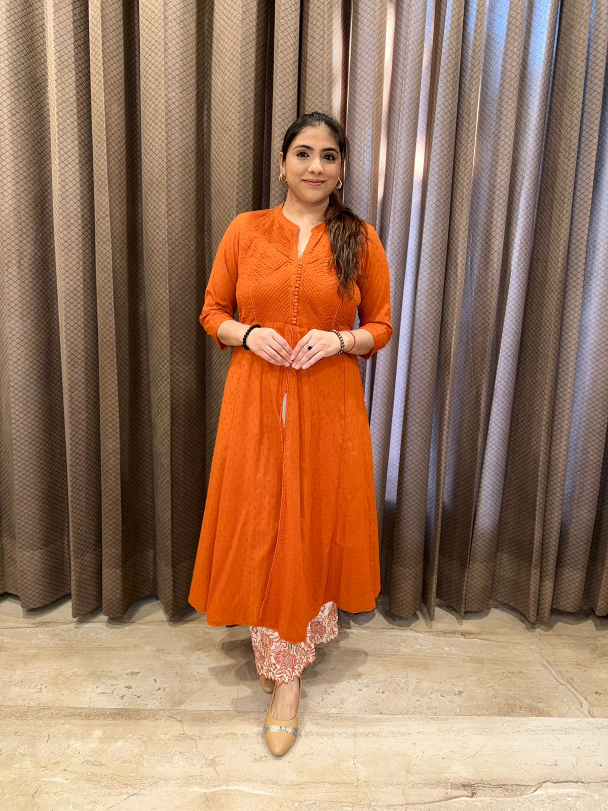 Rust Textured Co-ord Set with Thread embroidery Bottoms