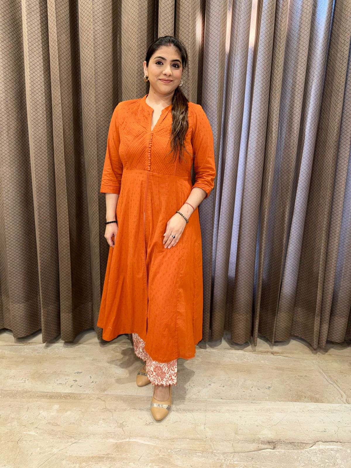 Rust Textured Co-ord Set with Thread embroidery Bottoms