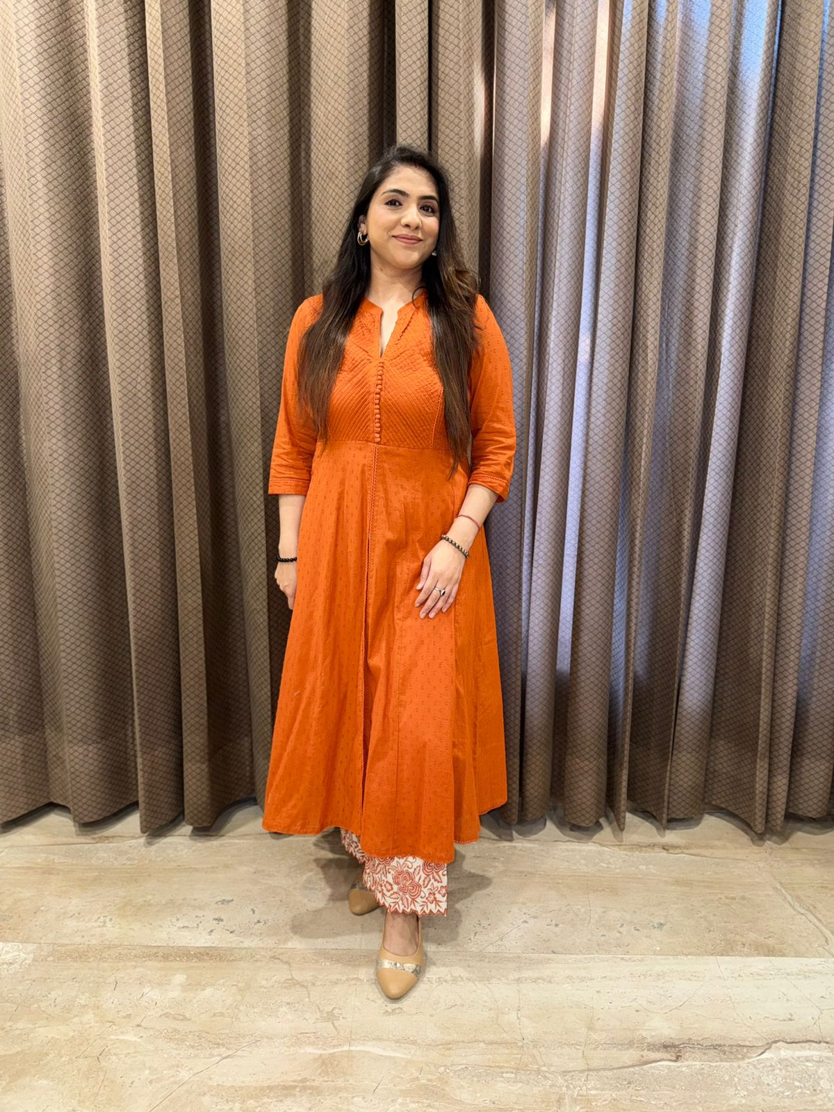 Rust Textured Co-ord Set with Thread embroidery Bottoms