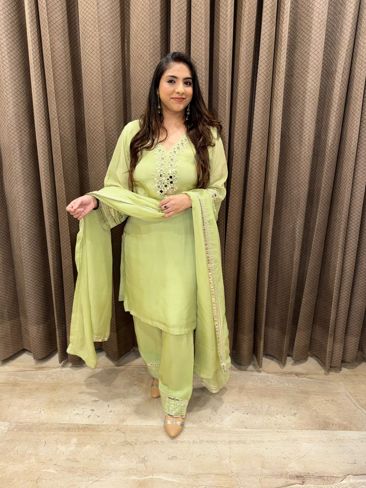 Designer Kurta set with mirror Handwork & Potli