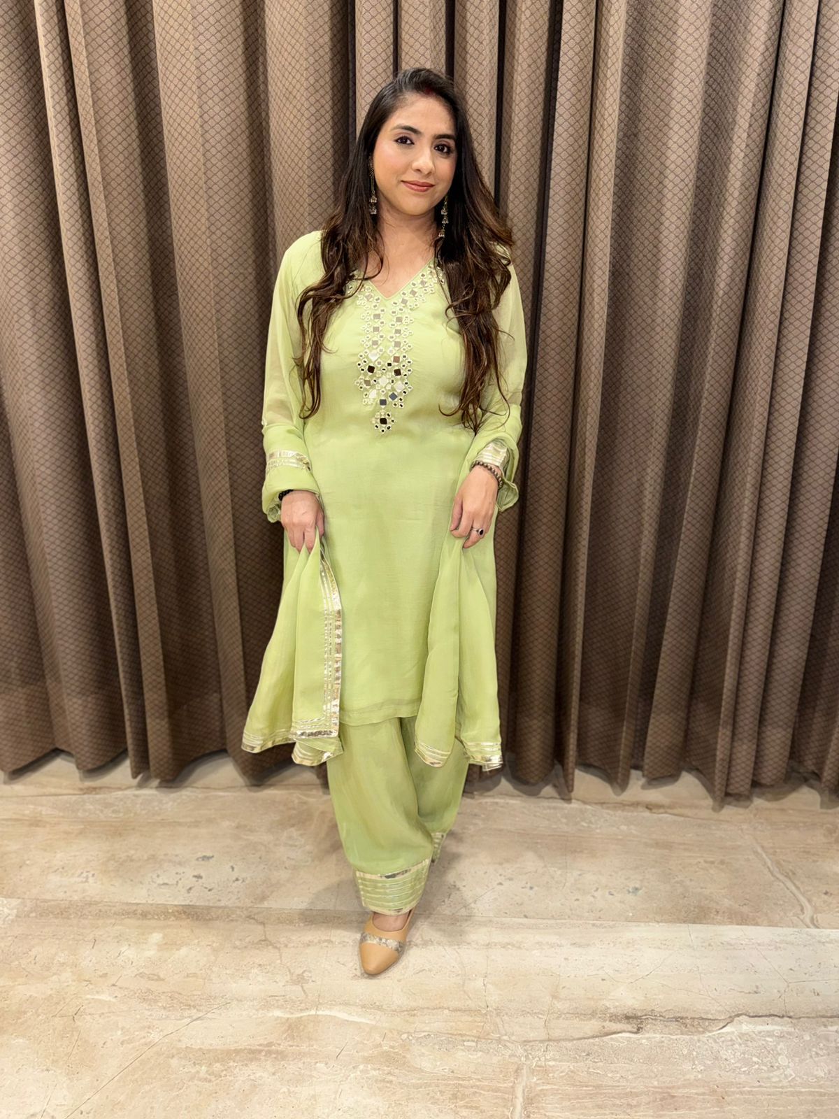 Designer Kurta set with mirror Handwork & Potli