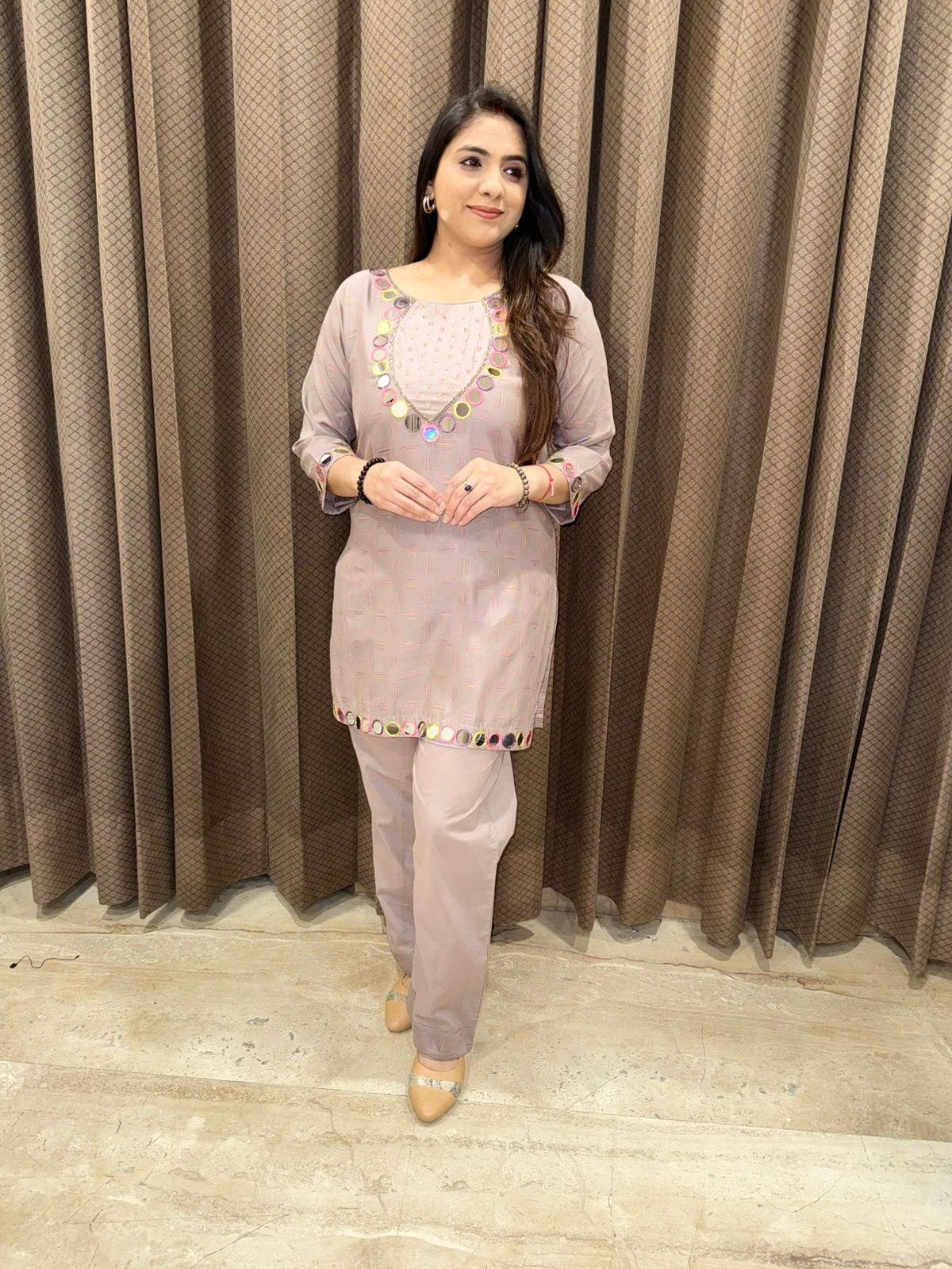 Mauve Mirror work Co-ord set with colourful accents