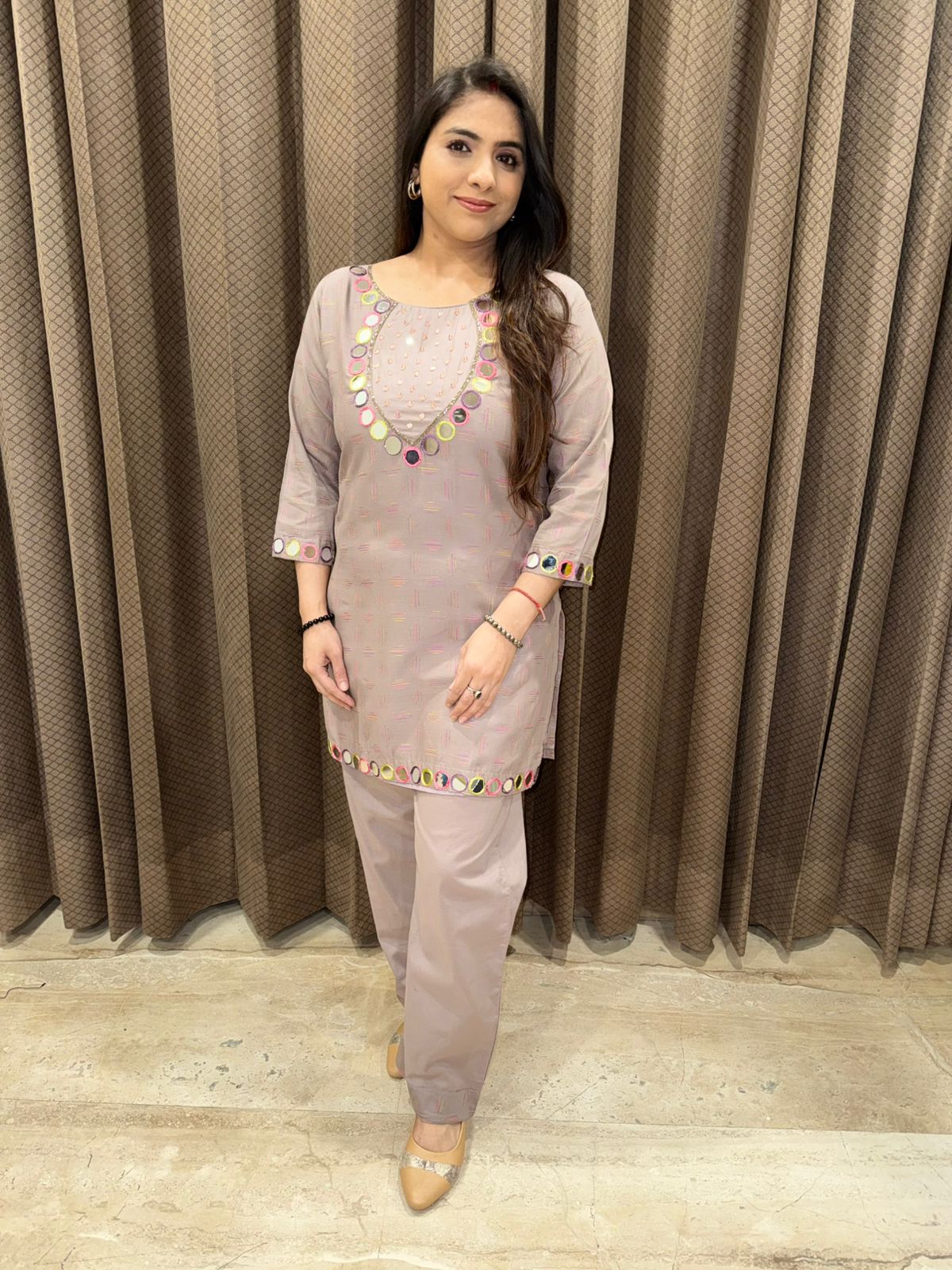 Mauve Mirror work Co-ord set with colourful accents