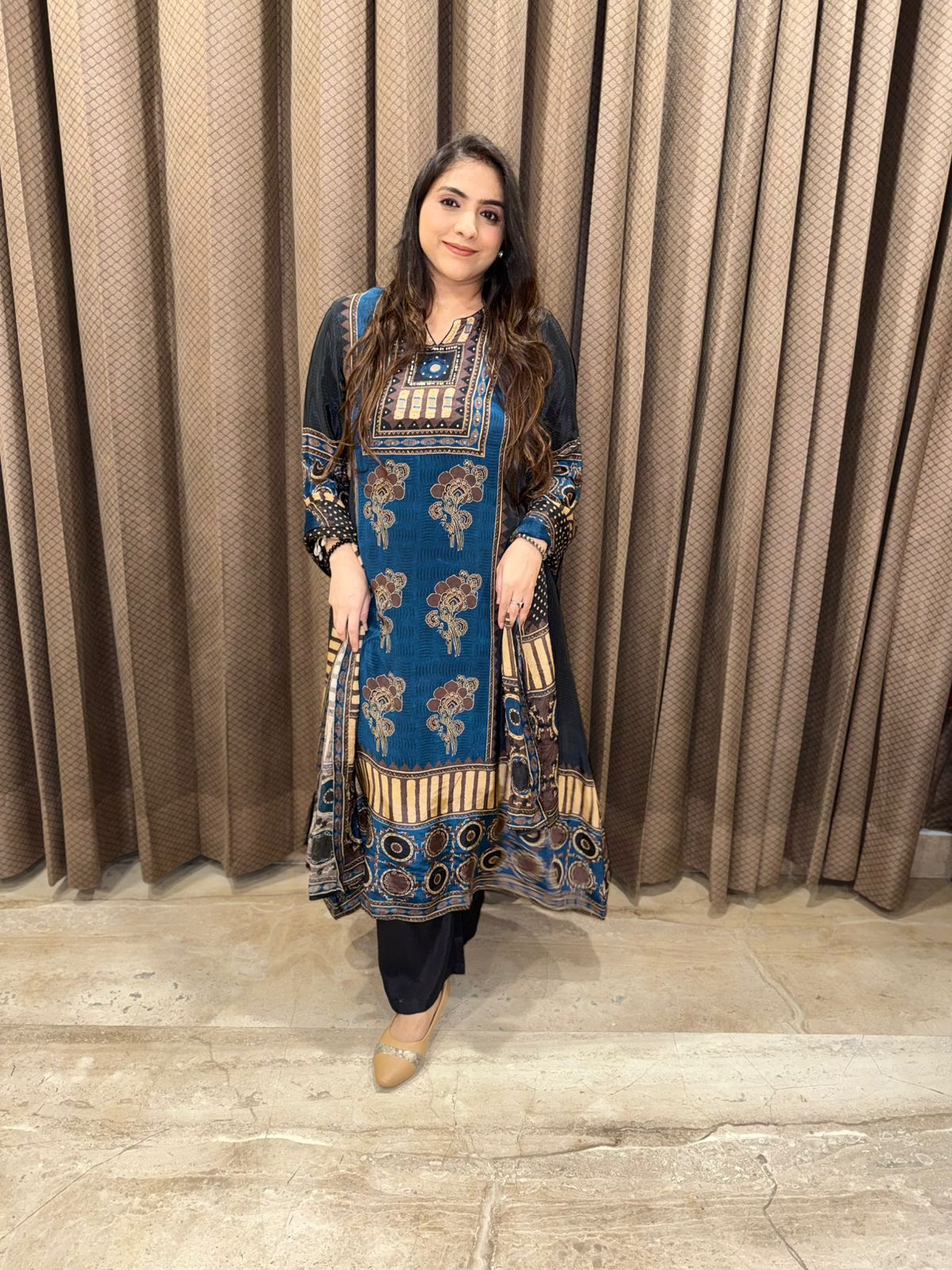 Designer blue Digital C-Cut Suit set with Dupatta