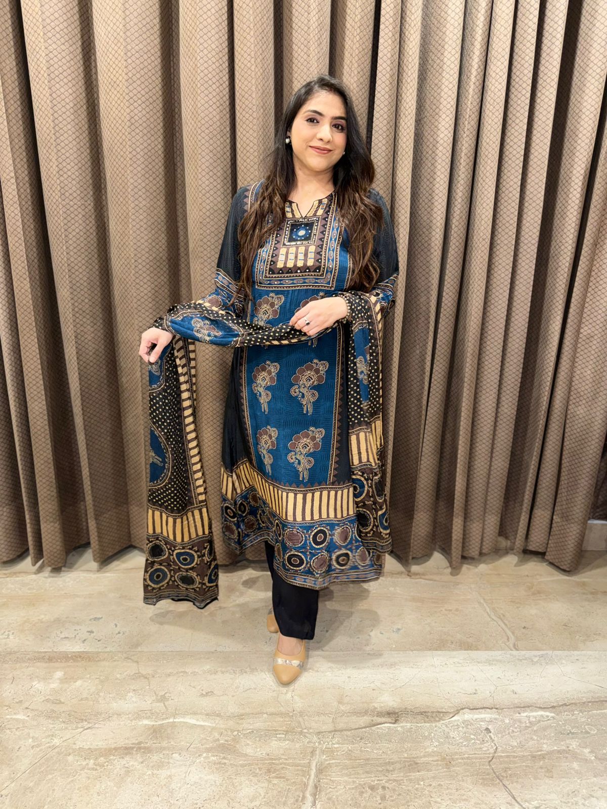 Designer blue Digital C-Cut Suit set with Dupatta
