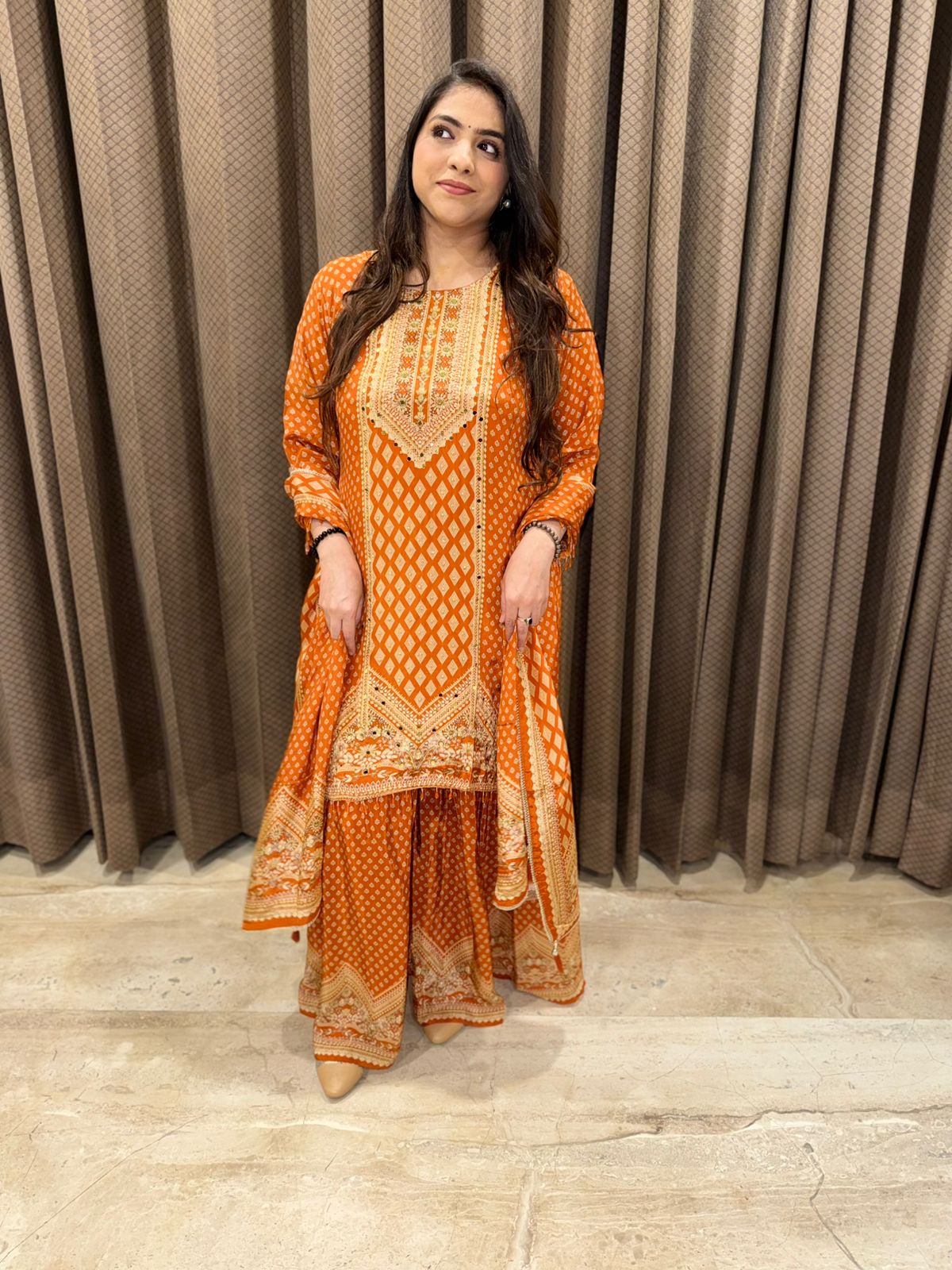 Designer Rust Digital garara set with dupatta