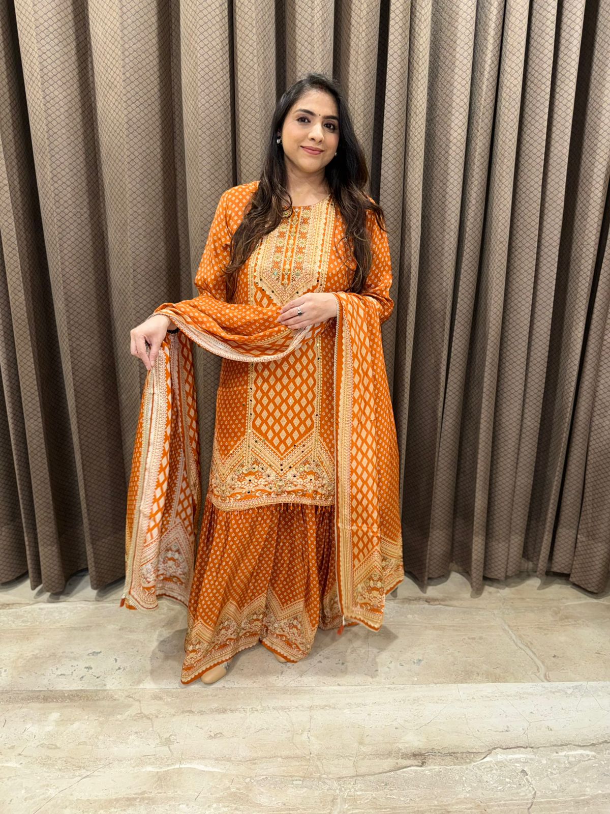 Designer Rust Digital garara set with dupatta