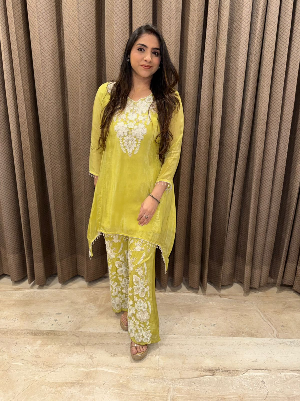 Designer C-Cut Co-ord set with pearl & sequence Handwork