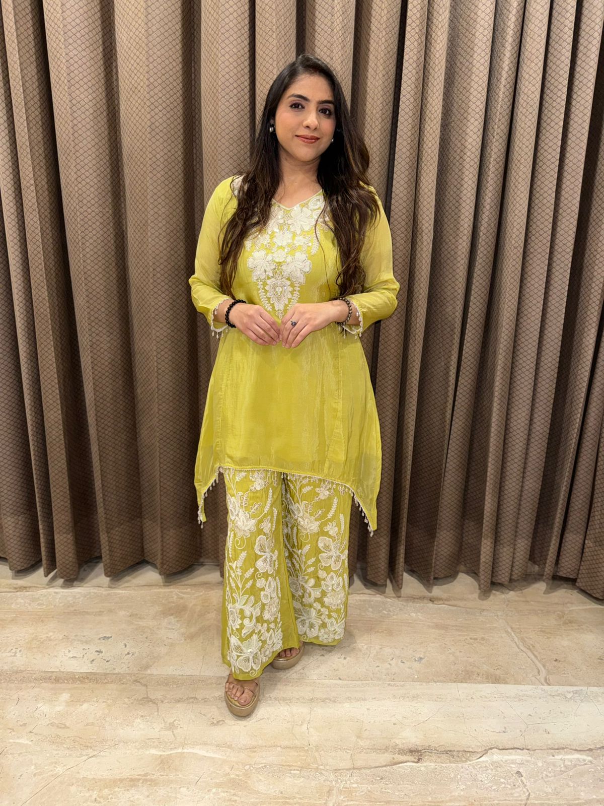 Designer C-Cut Co-ord set with pearl & sequence Handwork