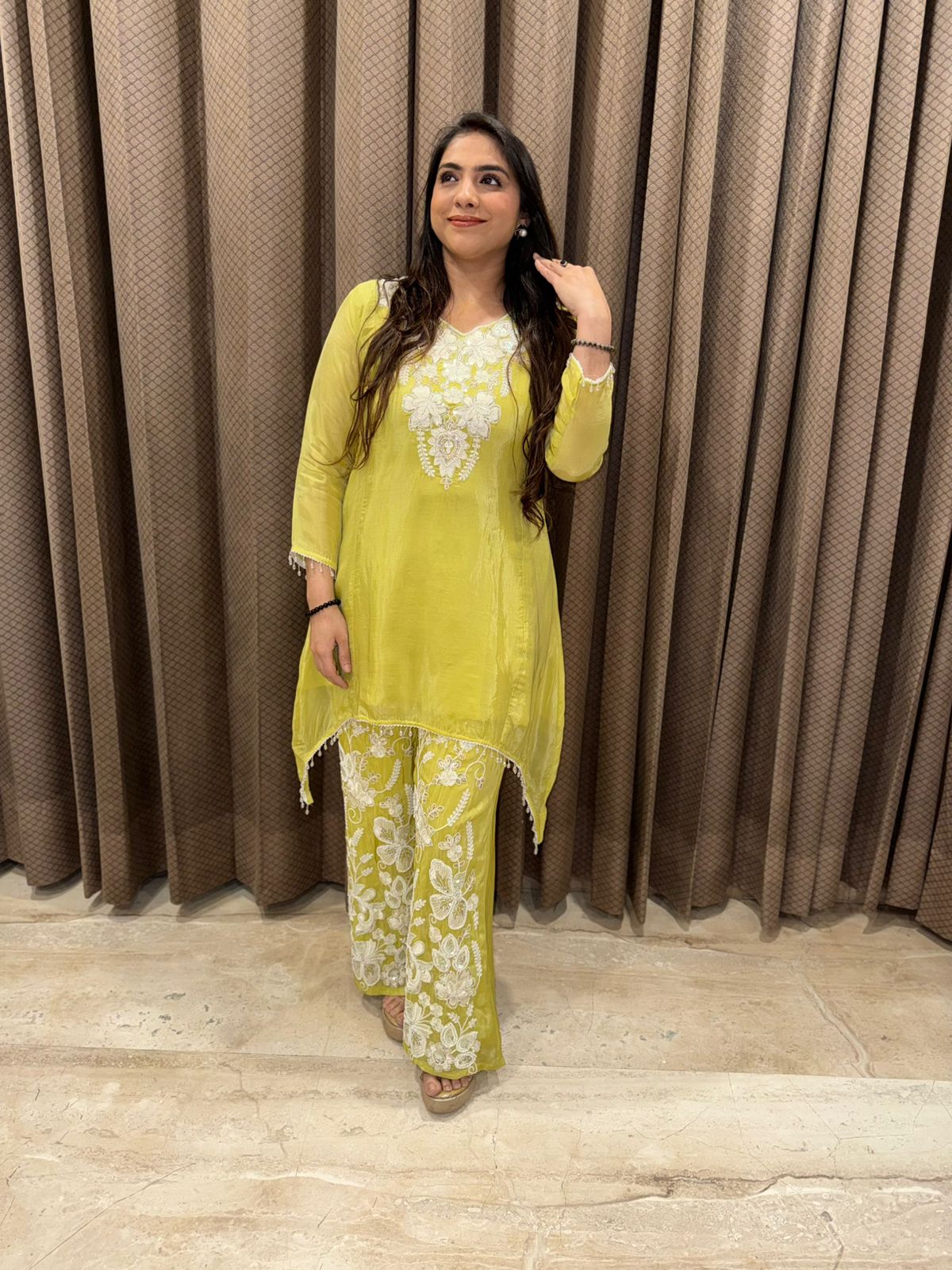 Designer C-Cut Co-ord set with pearl & sequence Handwork