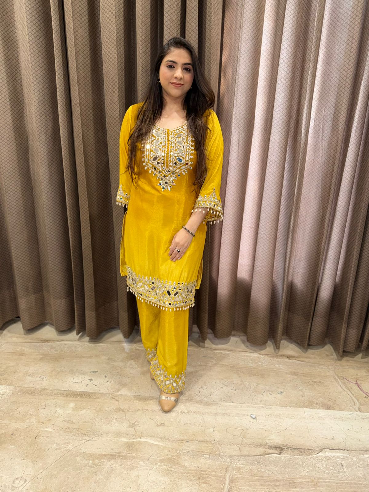 Yellow ombre Co-ord set with mirror handwork