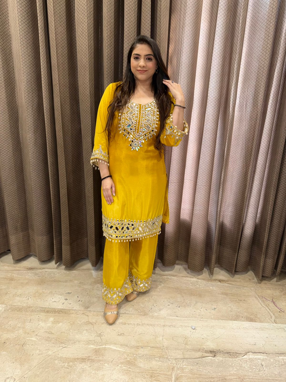 Yellow ombre Co-ord set with mirror handwork