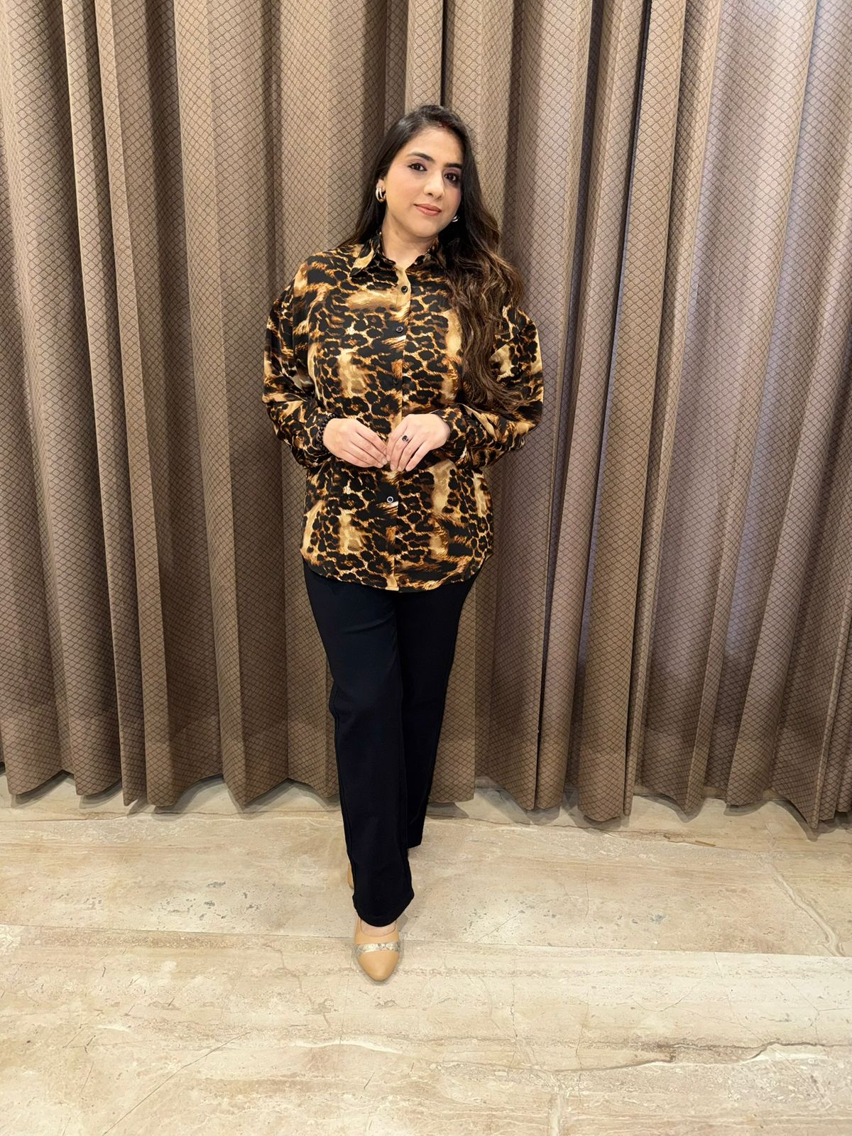 Dark borwn Leopard print button-down Shirt