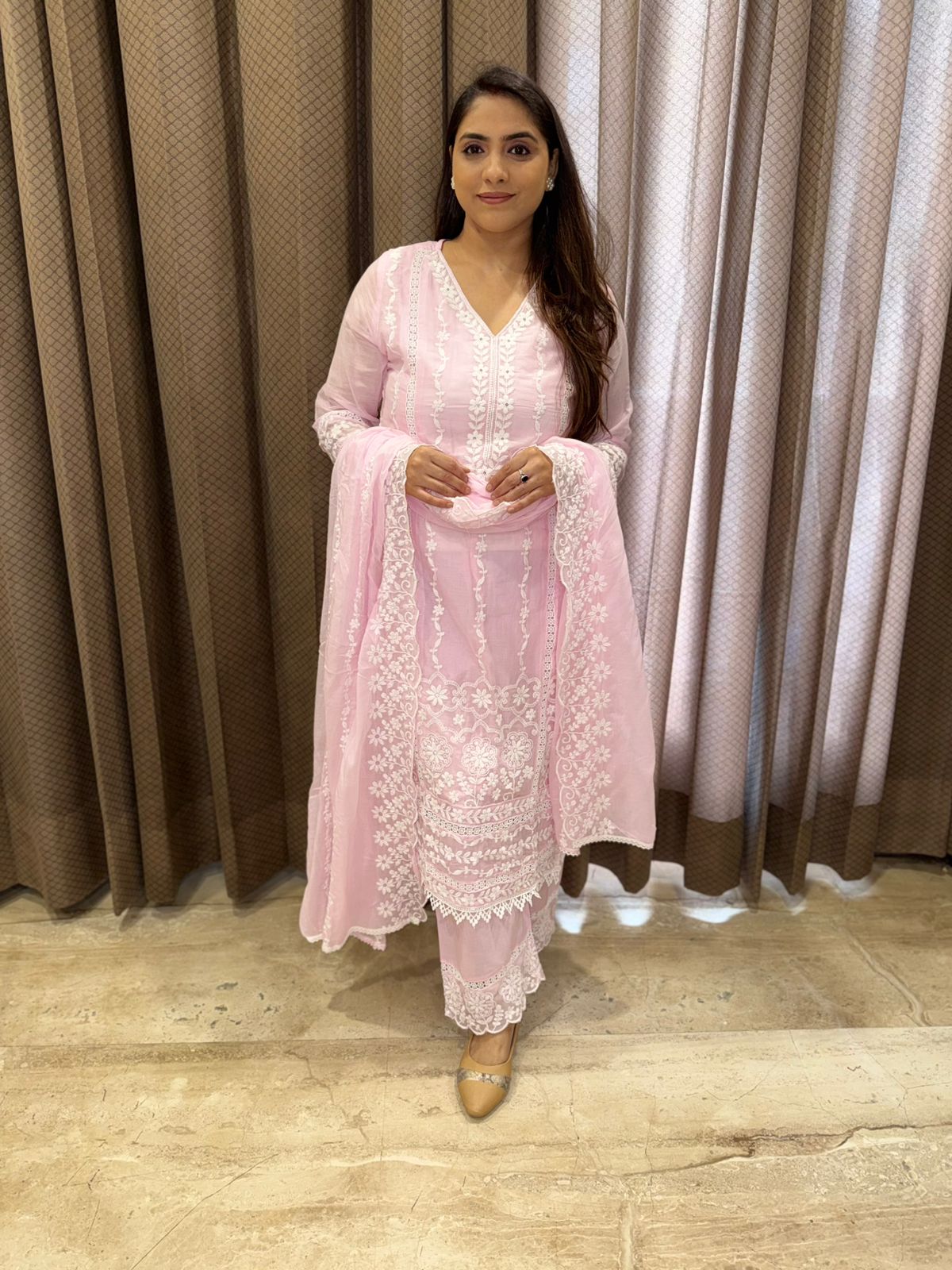 Pink Lucknowi Chikankari straight Suit with Dupatta