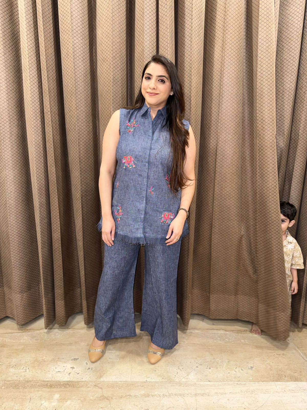 Blue Co-ord set with handwork detailing & tassels