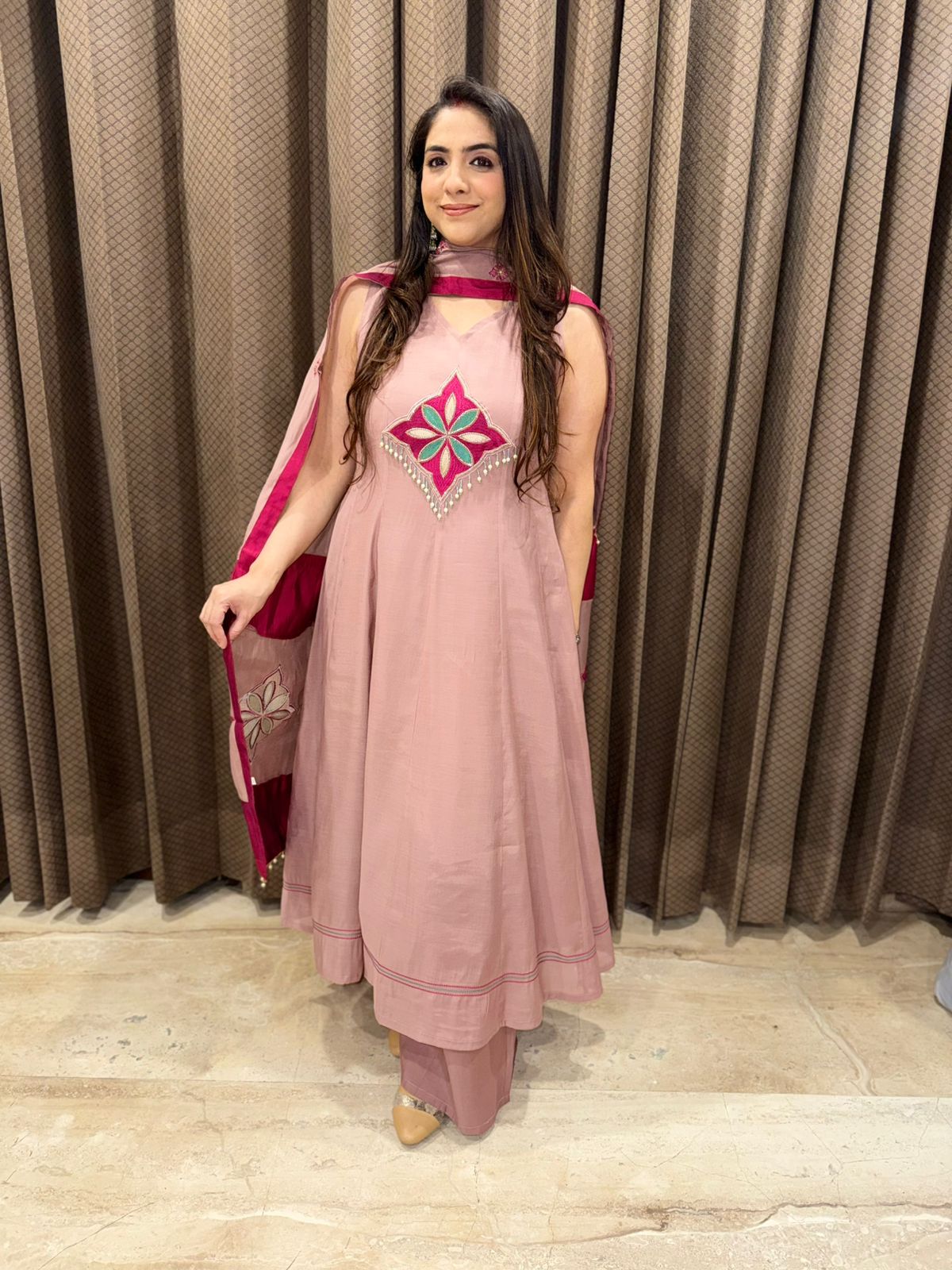 Designer Mauve Anarkali handwork Plazoo set with dupatta