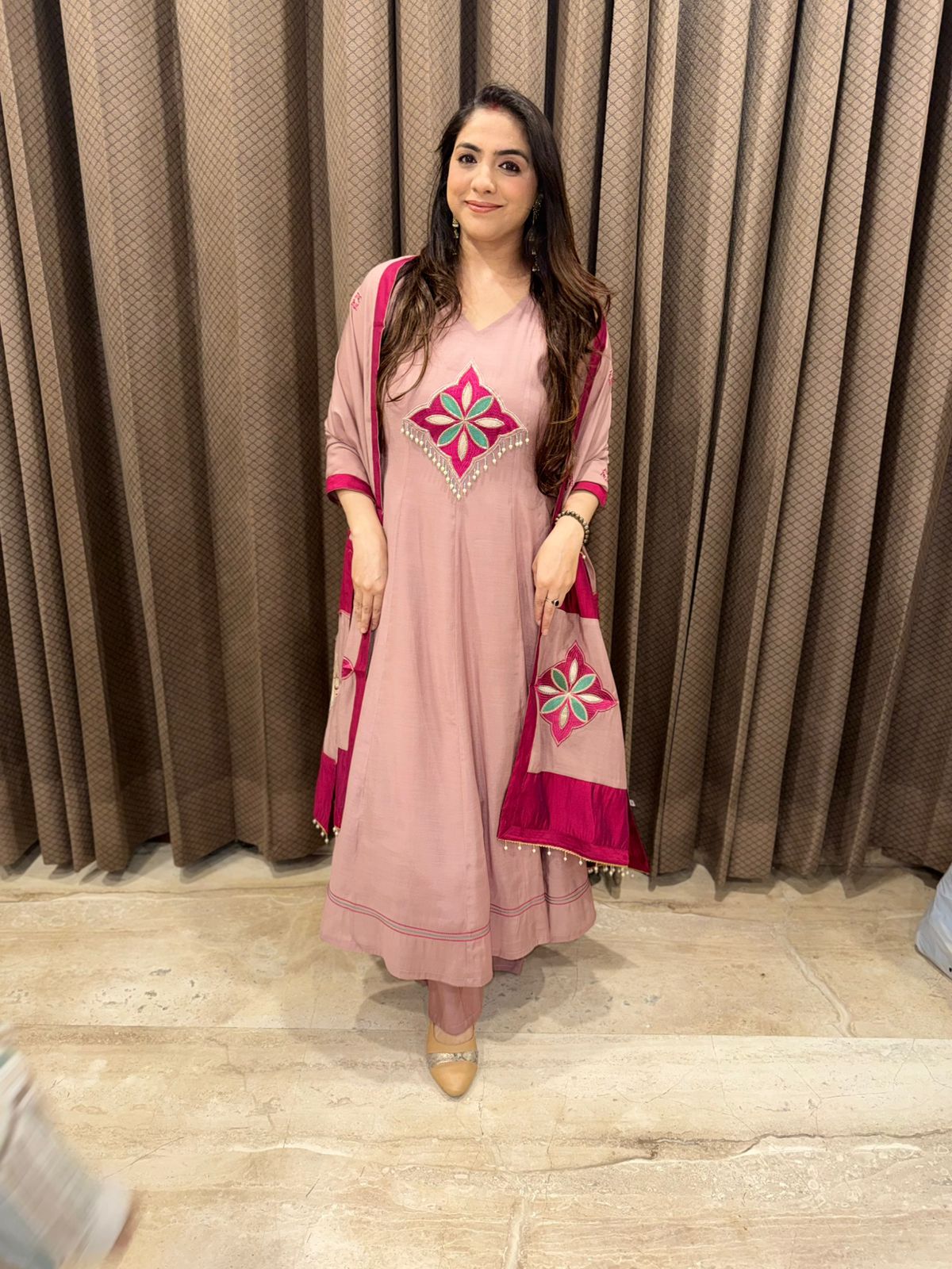Designer Mauve Anarkali handwork Plazoo set with dupatta