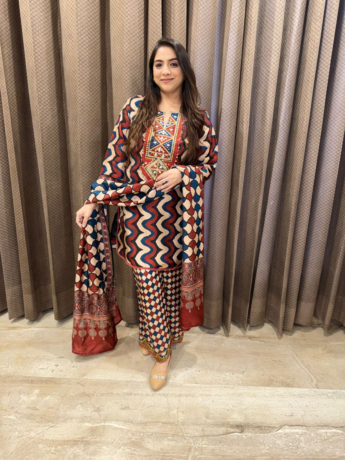 Gorgeous printed Suit set with sequence & tassel detailing & dupatta