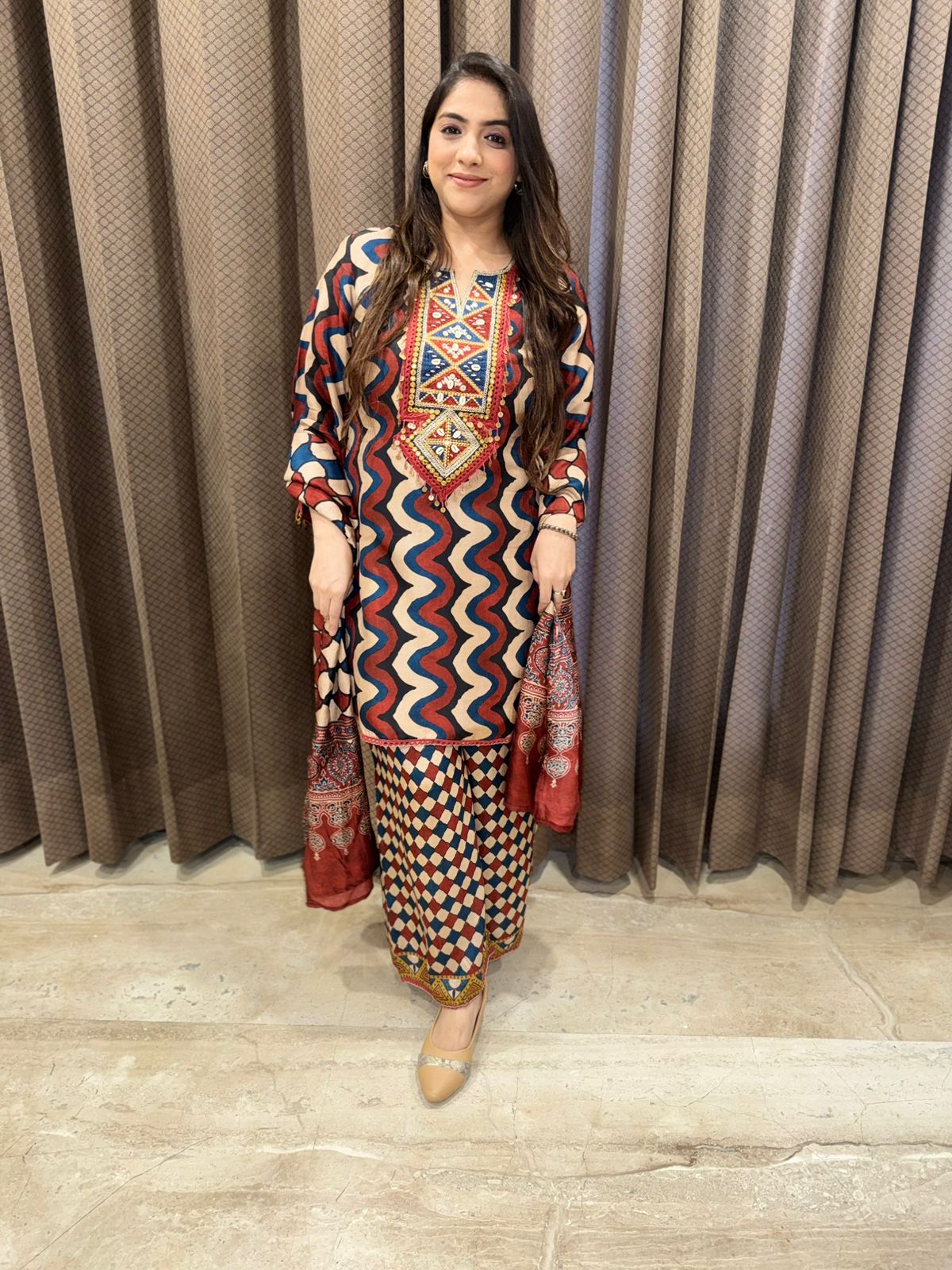 Gorgeous printed Suit set with sequence & tassel detailing & dupatta