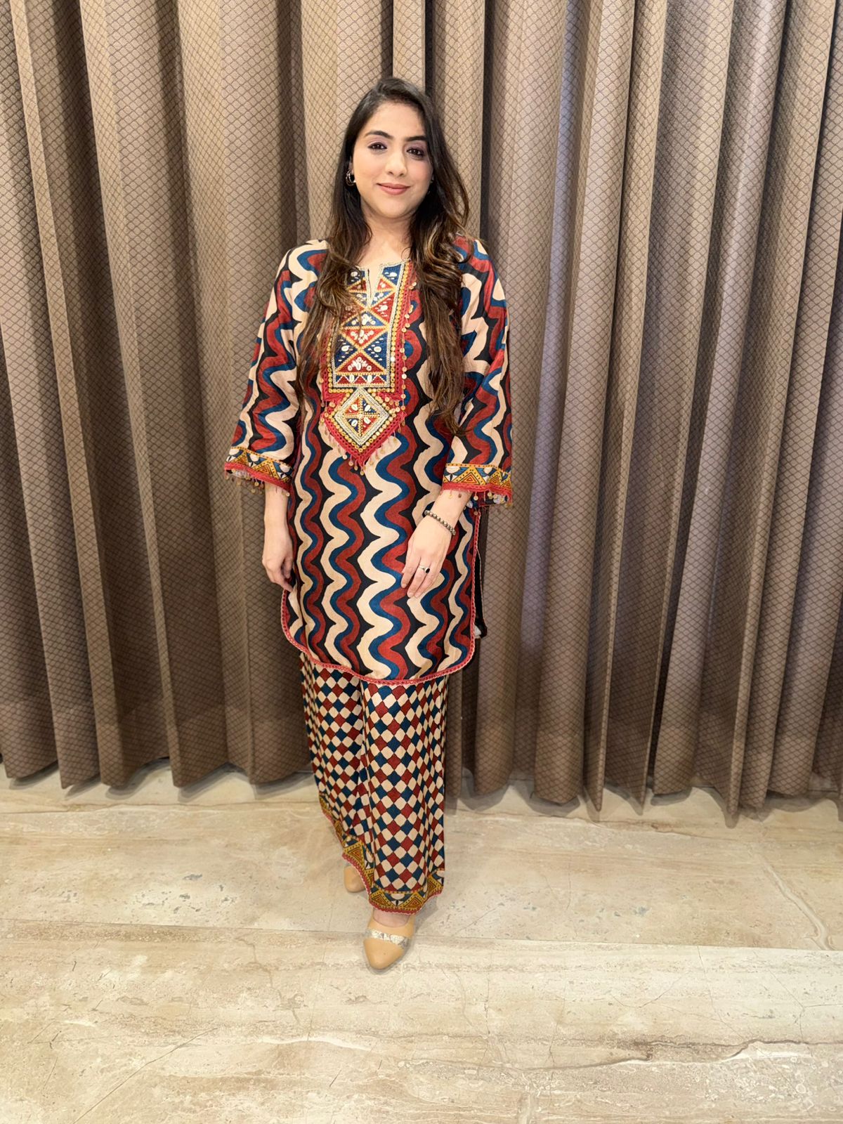 Gorgeous printed Suit set with sequence & tassel detailing & dupatta