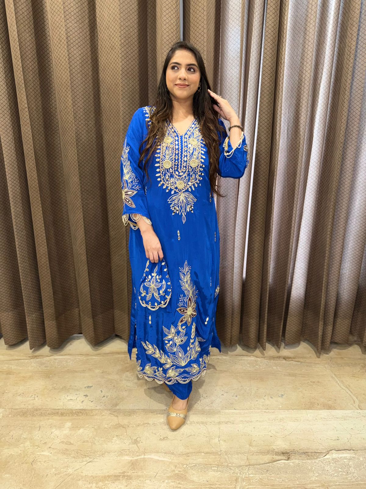 Designer Long Dress set with gotta & mirror handwork