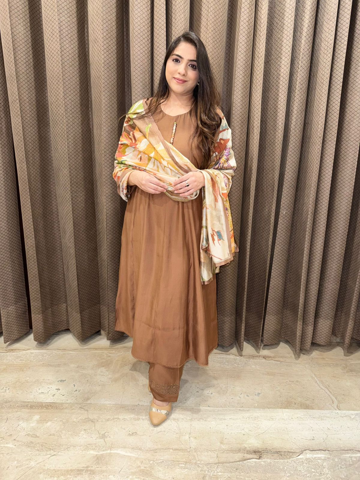 Elegant Brown Anarkali  Plazoo set with dupatta