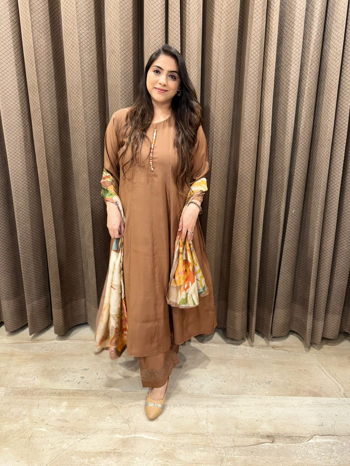 Elegant Brown Anarkali  Plazoo set with dupatta