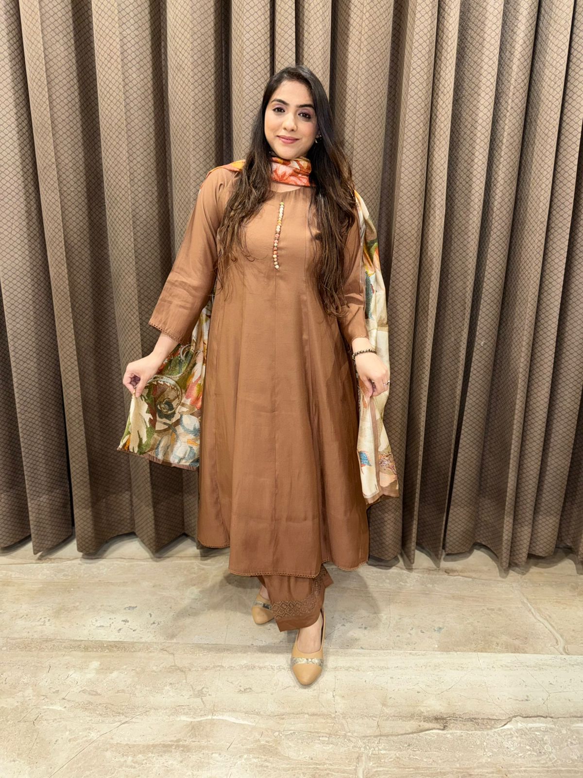 Elegant Brown Anarkali  Plazoo set with dupatta