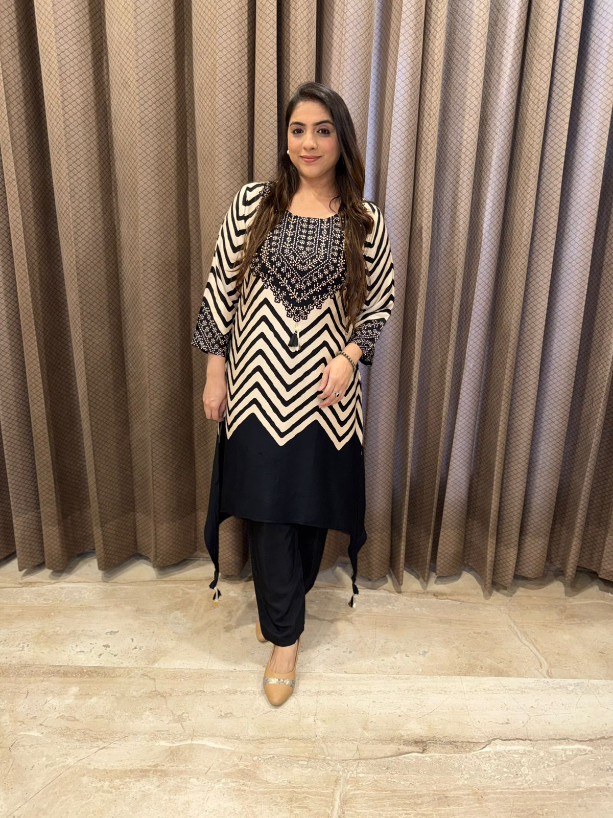 Smart Co-ord set with pearl and knot work detailing