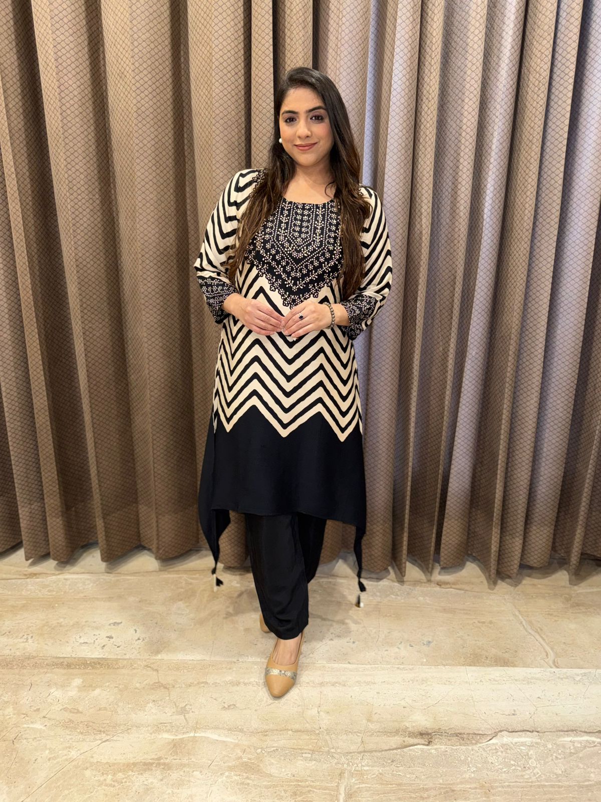 Smart Co-ord set with pearl and knot work detailing