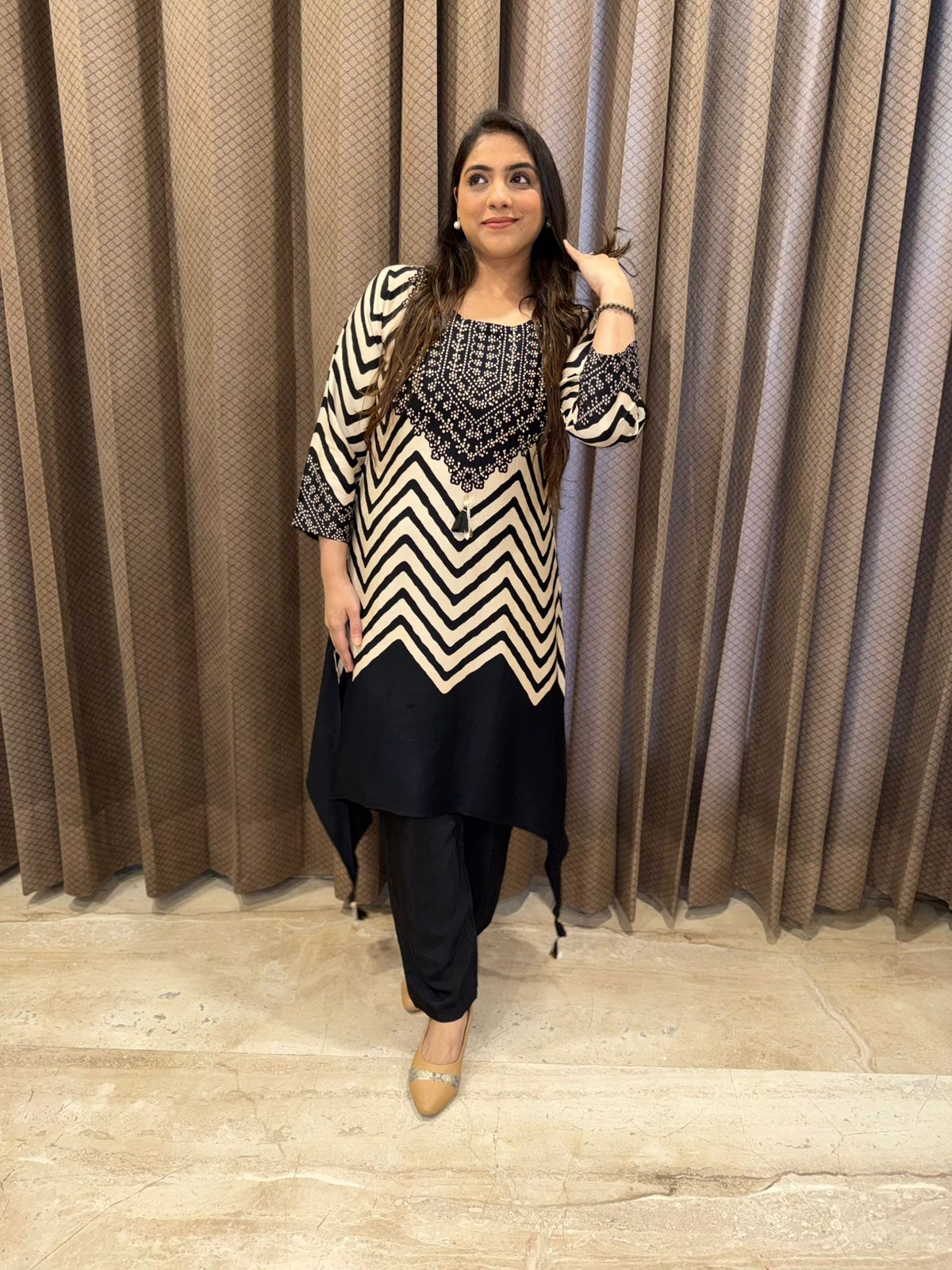 Smart Co-ord set with pearl and knot work detailing