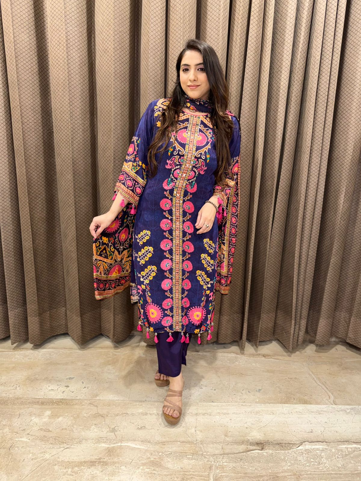 Premium Digital Print suit set with tassel and handwork detailing