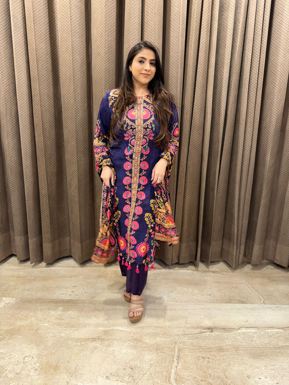 Premium Digital Print suit set with tassel and handwork detailing