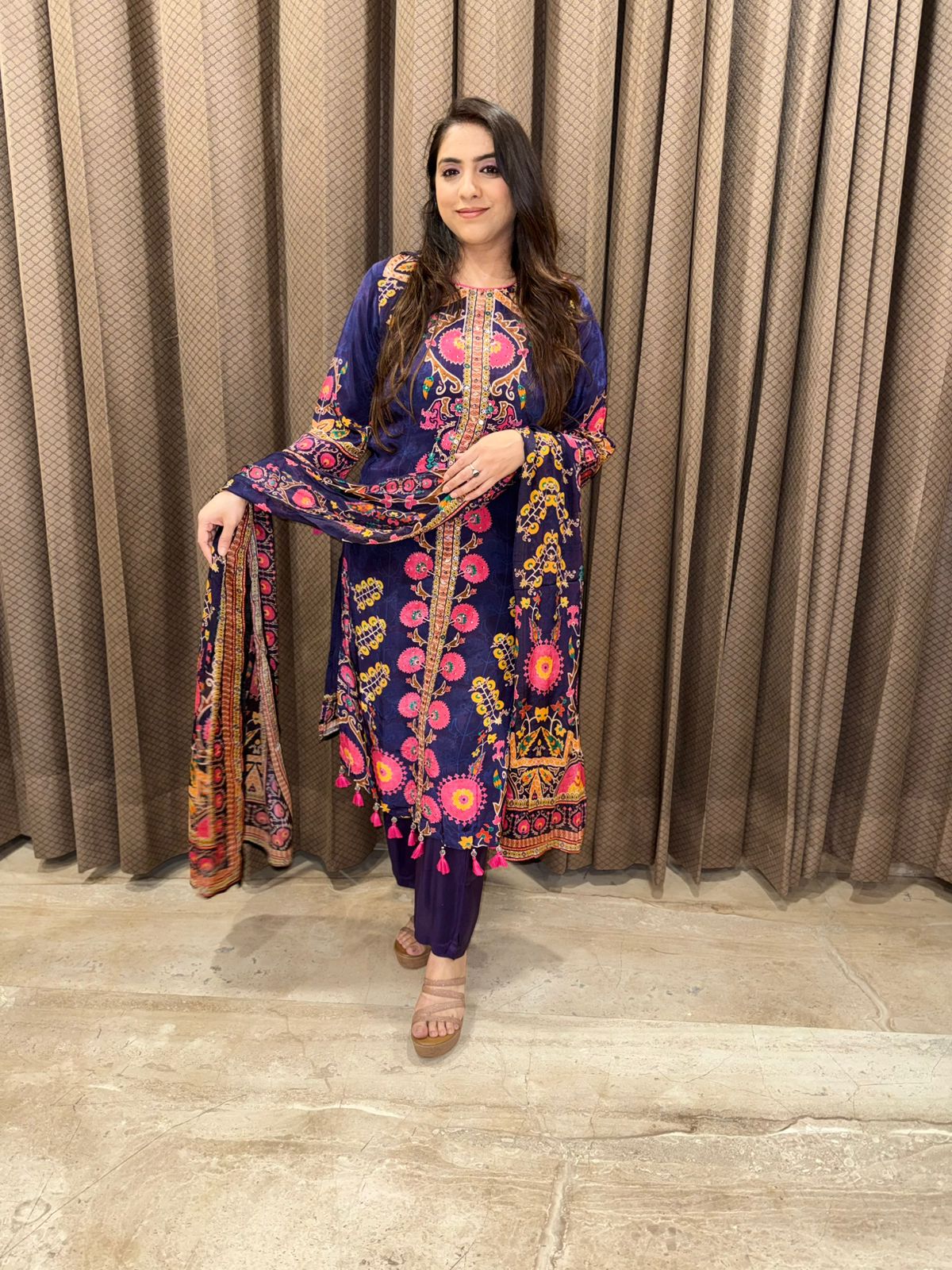 Premium Digital Print suit set with tassel and handwork detailing